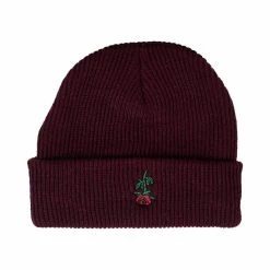 Subrosa Rose Embroidered Beanie - Maroon