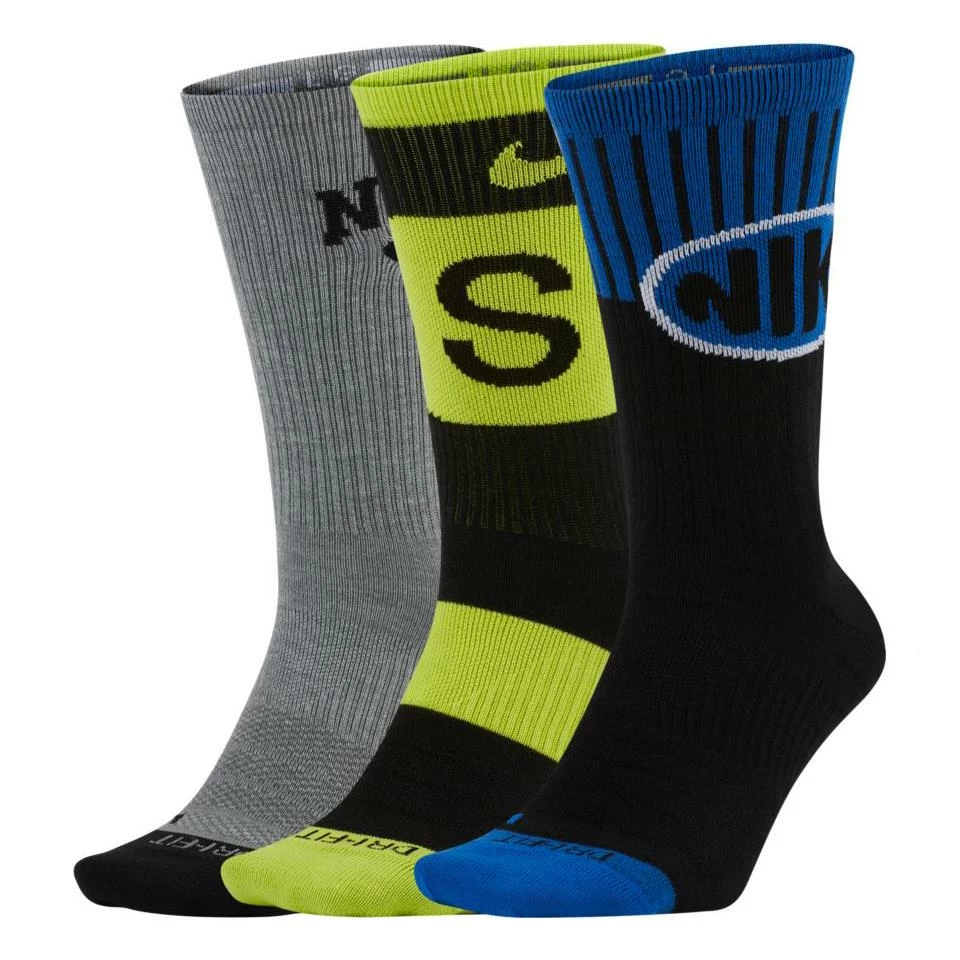 Nike SB Everyday Max Lightweight 3 Pack Crew Socks - Black/Grey/Green 3 Nike SB Everyday Max Lightweight 3 Pack Crew Socks - Black/Grey/Green